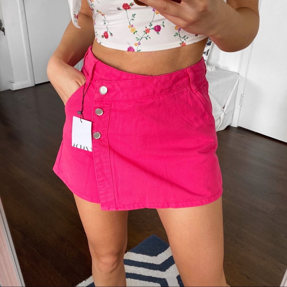 π ZARA HOT PINK DENIM COTTON SKORT! - Picture 1 of 12